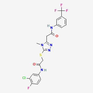 molecular formula C20H16ClF4N5O2S B4726547 2-[5-({2-[(3-chloro-4-fluorophenyl)amino]-2-oxoethyl}sulfanyl)-4-methyl-4H-1,2,4-triazol-3-yl]-N-[3-(trifluoromethyl)phenyl]acetamide 