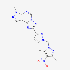 molecular formula C16H15N11O2 B4726654 2-{1-[(3,5-dimethyl-4-nitro-1H-pyrazol-1-yl)methyl]-1H-pyrazol-3-yl}-7-methyl-7H-pyrazolo[4,3-e][1,2,4]triazolo[1,5-c]pyrimidine 