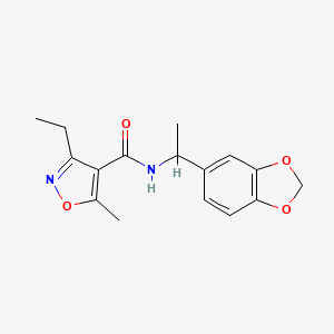 molecular formula C16H18N2O4 B4726759 N-[1-(1,3-benzodioxol-5-yl)ethyl]-3-ethyl-5-methyl-4-isoxazolecarboxamide 