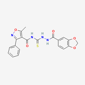 molecular formula C20H16N4O5S B4727478 N-{[2-(1,3-benzodioxol-5-ylcarbonyl)hydrazino]carbonothioyl}-5-methyl-3-phenyl-4-isoxazolecarboxamide 