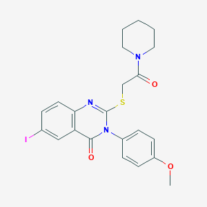 6-iodo-3-(4-methoxyphenyl)-2-{[2-oxo-2-(1-piperidinyl)ethyl]thio}-4(3H)-quinazolinone