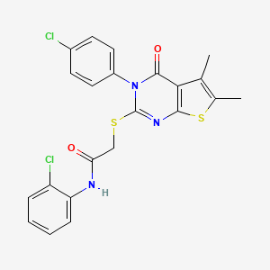 molecular formula C22H17Cl2N3O2S2 B4728102 N-(2-chlorophenyl)-2-{[3-(4-chlorophenyl)-5,6-dimethyl-4-oxo-3,4-dihydrothieno[2,3-d]pyrimidin-2-yl]thio}acetamide 