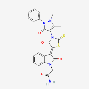 molecular formula C24H19N5O4S2 B4728155 2-{3-[3-(1,5-dimethyl-3-oxo-2-phenyl-2,3-dihydro-1H-pyrazol-4-yl)-4-oxo-2-thioxo-1,3-thiazolidin-5-ylidene]-2-oxo-2,3-dihydro-1H-indol-1-yl}acetamide 