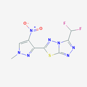 molecular formula C8H5F2N7O2S B4728280 3-(difluoromethyl)-6-(1-methyl-4-nitro-1H-pyrazol-3-yl)[1,2,4]triazolo[3,4-b][1,3,4]thiadiazole 