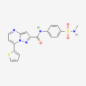 molecular formula C18H15N5O3S2 B4728419 N-{4-[(methylamino)sulfonyl]phenyl}-7-(2-thienyl)pyrazolo[1,5-a]pyrimidine-2-carboxamide 