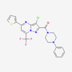 molecular formula C22H17ClF3N5OS B4728984 3-chloro-2-[(4-phenyl-1-piperazinyl)carbonyl]-5-(2-thienyl)-7-(trifluoromethyl)pyrazolo[1,5-a]pyrimidine 