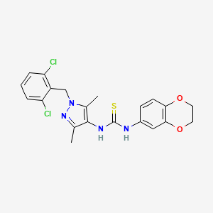 molecular formula C21H20Cl2N4O2S B4729220 N-[1-(2,6-dichlorobenzyl)-3,5-dimethyl-1H-pyrazol-4-yl]-N'-(2,3-dihydro-1,4-benzodioxin-6-yl)thiourea 