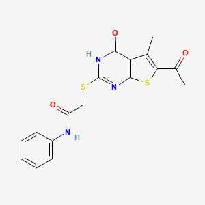 molecular formula C17H15N3O3S2 B4729401 2-[(6-acetyl-4-hydroxy-5-methylthieno[2,3-d]pyrimidin-2-yl)thio]-N-phenylacetamide 