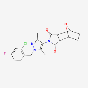 molecular formula C20H19ClFN3O3 B4729442 4-[1-(2-chloro-4-fluorobenzyl)-3,5-dimethyl-1H-pyrazol-4-yl]-10-oxa-4-azatricyclo[5.2.1.0~2,6~]decane-3,5-dione 