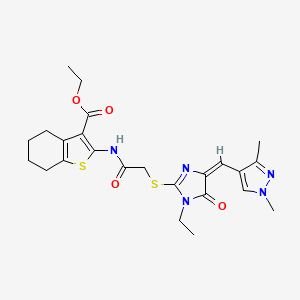 ethyl 2-{[({4-[(1,3-dimethyl-1H-pyrazol-4-yl)methylene]-1-ethyl-5-oxo-4,5-dihydro-1H-imidazol-2-yl}thio)acetyl]amino}-4,5,6,7-tetrahydro-1-benzothiophene-3-carboxylate