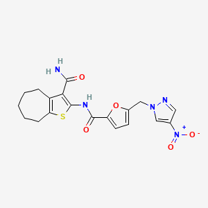 molecular formula C19H19N5O5S B4729584 2-({5-[(4-nitro-1H-pyrazol-1-yl)methyl]-2-furoyl}amino)-5,6,7,8-tetrahydro-4H-cyclohepta[b]thiophene-3-carboxamide 