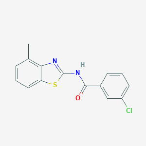 molecular formula C15H11ClN2OS B472962 3-chloro-N-(4-methyl-1,3-benzothiazol-2-yl)benzamide CAS No. 313973-09-0