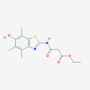 molecular formula C15H18N2O4S B047297 Propanoic  acid,  3-[(6-hydroxy-4,5,7-trimethyl-2-benzothiazolyl)amino]-3-oxo-,  ethyl  ester CAS No. 120164-74-1