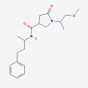 molecular formula C19H28N2O3 B4729837 1-(2-methoxy-1-methylethyl)-N-(1-methyl-3-phenylpropyl)-5-oxo-3-pyrrolidinecarboxamide 