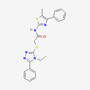 molecular formula C22H21N5OS2 B4729849 2-[(4-ethyl-5-phenyl-4H-1,2,4-triazol-3-yl)thio]-N-(5-methyl-4-phenyl-1,3-thiazol-2-yl)acetamide 