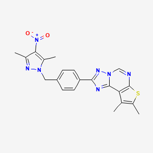 molecular formula C21H19N7O2S B4729869 2-{4-[(3,5-dimethyl-4-nitro-1H-pyrazol-1-yl)methyl]phenyl}-8,9-dimethylthieno[3,2-e][1,2,4]triazolo[1,5-c]pyrimidine 