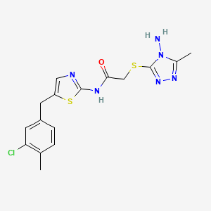 molecular formula C16H17ClN6OS2 B4729876 2-[(4-amino-5-methyl-4H-1,2,4-triazol-3-yl)thio]-N-[5-(3-chloro-4-methylbenzyl)-1,3-thiazol-2-yl]acetamide 