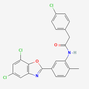 molecular formula C22H15Cl3N2O2 B4729883 2-(4-chlorophenyl)-N-[5-(5,7-dichloro-1,3-benzoxazol-2-yl)-2-methylphenyl]acetamide 