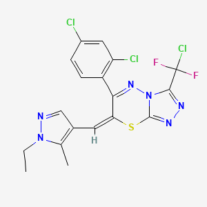 molecular formula C18H13Cl3F2N6S B4730287 3-[chloro(difluoro)methyl]-6-(2,4-dichlorophenyl)-7-[(1-ethyl-5-methyl-1H-pyrazol-4-yl)methylene]-7H-[1,2,4]triazolo[3,4-b][1,3,4]thiadiazine 