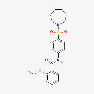 molecular formula C21H26N2O3S2 B4730450 N-[4-(1-azepanylsulfonyl)phenyl]-2-(ethylthio)benzamide 