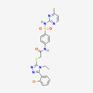 molecular formula C23H22BrN7O3S2 B4730496 2-{[5-(2-bromophenyl)-4-ethyl-4H-1,2,4-triazol-3-yl]thio}-N-(4-{[(4-methyl-2-pyrimidinyl)amino]sulfonyl}phenyl)acetamide 