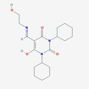 molecular formula C19H29N3O4 B4730535 1,3-dicyclohexyl-5-{[(2-hydroxyethyl)amino]methylene}-2,4,6(1H,3H,5H)-pyrimidinetrione 