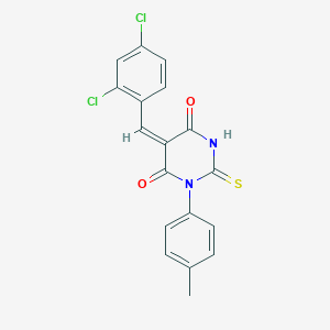 (5E)-5-[(2,4-dichlorophenyl)methylidene]-1-(4-methylphenyl)-2-sulfanylidene-1,3-diazinane-4,6-dione