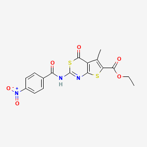 molecular formula C17H13N3O6S2 B4731949 ETHYL 5-METHYL-2-(4-NITROBENZAMIDO)-4-OXO-4H-THIENO[2,3-D][1,3]THIAZINE-6-CARBOXYLATE 