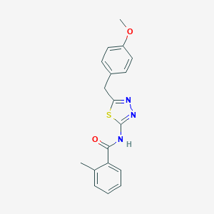 molecular formula C18H17N3O2S B473201 N-[5-(4-methoxybenzyl)-1,3,4-thiadiazol-2-yl]-2-methylbenzamide CAS No. 510735-33-8