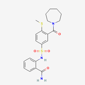 molecular formula C21H25N3O4S2 B4732547 2-({[3-(1-azepanylcarbonyl)-4-(methylthio)phenyl]sulfonyl}amino)benzamide 