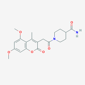 molecular formula C20H24N2O6 B4732595 1-[(5,7-dimethoxy-4-methyl-2-oxo-2H-chromen-3-yl)acetyl]-4-piperidinecarboxamide 
