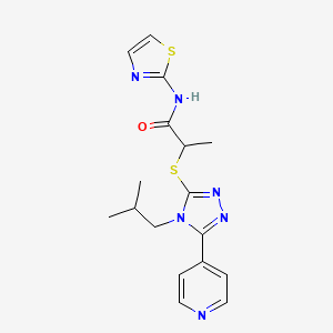 molecular formula C17H20N6OS2 B4732658 2-{[4-isobutyl-5-(4-pyridinyl)-4H-1,2,4-triazol-3-yl]thio}-N-1,3-thiazol-2-ylpropanamide 