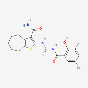 molecular formula C20H22BrN3O3S2 B4732683 2-({[(5-bromo-2-methoxy-3-methylbenzoyl)amino]carbonothioyl}amino)-5,6,7,8-tetrahydro-4H-cyclohepta[b]thiophene-3-carboxamide 