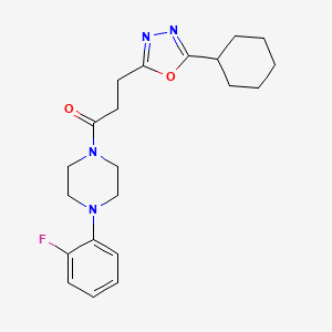 molecular formula C21H27FN4O2 B4732721 1-[3-(5-cyclohexyl-1,3,4-oxadiazol-2-yl)propanoyl]-4-(2-fluorophenyl)piperazine 
