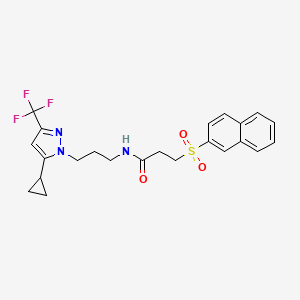 molecular formula C23H24F3N3O3S B4732759 N-{3-[5-cyclopropyl-3-(trifluoromethyl)-1H-pyrazol-1-yl]propyl}-3-(2-naphthylsulfonyl)propanamide 