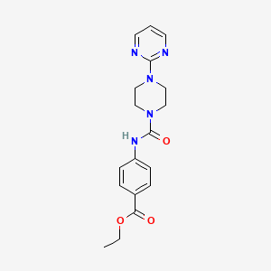 molecular formula C18H21N5O3 B4732804 ethyl 4-({[4-(2-pyrimidinyl)-1-piperazinyl]carbonyl}amino)benzoate 