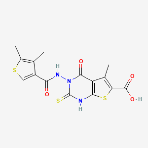 molecular formula C15H13N3O4S3 B4732972 3-{[(4,5-dimethyl-3-thienyl)carbonyl]amino}-2-mercapto-5-methyl-4-oxo-3,4-dihydrothieno[2,3-d]pyrimidine-6-carboxylic acid 
