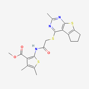 molecular formula C20H21N3O3S3 B4733051 methyl 4,5-dimethyl-2-({[(2-methyl-6,7-dihydro-5H-cyclopenta[4,5]thieno[2,3-d]pyrimidin-4-yl)thio]acetyl}amino)-3-thiophenecarboxylate 