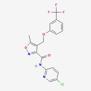molecular formula C18H13ClF3N3O3 B4733102 N-(5-chloro-2-pyridinyl)-5-methyl-4-{[3-(trifluoromethyl)phenoxy]methyl}-3-isoxazolecarboxamide 