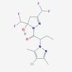molecular formula C14H17ClF4N4O2 B4733126 1-[2-(4-chloro-3,5-dimethyl-1H-pyrazol-1-yl)butanoyl]-3,5-bis(difluoromethyl)-4,5-dihydro-1H-pyrazol-5-ol 