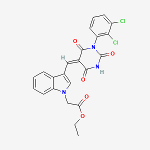 molecular formula C23H17Cl2N3O5 B4733194 ethyl (3-{[1-(2,3-dichlorophenyl)-2,4,6-trioxotetrahydro-5(2H)-pyrimidinylidene]methyl}-1H-indol-1-yl)acetate 