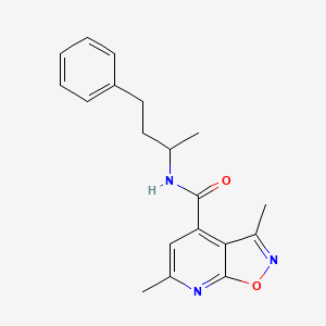molecular formula C19H21N3O2 B4733228 3,6-dimethyl-N-(1-methyl-3-phenylpropyl)isoxazolo[5,4-b]pyridine-4-carboxamide 