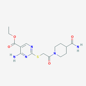 molecular formula C15H21N5O4S B4733286 ethyl 4-amino-2-({2-[4-(aminocarbonyl)-1-piperidinyl]-2-oxoethyl}thio)-5-pyrimidinecarboxylate 