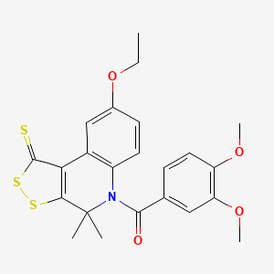 molecular formula C23H23NO4S3 B4733373 5-(3,4-dimethoxybenzoyl)-8-ethoxy-4,4-dimethyl-4,5-dihydro-1H-[1,2]dithiolo[3,4-c]quinoline-1-thione 