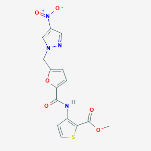 molecular formula C15H12N4O6S B4733408 methyl 3-({5-[(4-nitro-1H-pyrazol-1-yl)methyl]-2-furoyl}amino)-2-thiophenecarboxylate 