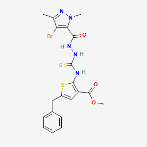 molecular formula C20H20BrN5O3S2 B4733420 methyl 5-benzyl-2-[({2-[(4-bromo-1,3-dimethyl-1H-pyrazol-5-yl)carbonyl]hydrazino}carbonothioyl)amino]-3-thiophenecarboxylate 