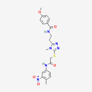 molecular formula C22H24N6O5S B4733495 4-methoxy-N-{2-[4-methyl-5-({2-[(4-methyl-3-nitrophenyl)amino]-2-oxoethyl}thio)-4H-1,2,4-triazol-3-yl]ethyl}benzamide 