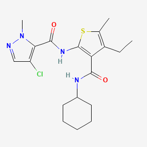 molecular formula C19H25ClN4O2S B4733531 4-chloro-N-{3-[(cyclohexylamino)carbonyl]-4-ethyl-5-methyl-2-thienyl}-1-methyl-1H-pyrazole-5-carboxamide 