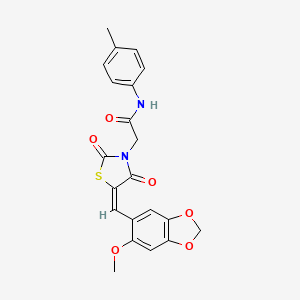 molecular formula C21H18N2O6S B4733676 2-{5-[(6-methoxy-1,3-benzodioxol-5-yl)methylene]-2,4-dioxo-1,3-thiazolidin-3-yl}-N-(4-methylphenyl)acetamide 