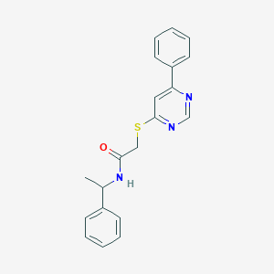 molecular formula C20H19N3OS B4733679 N-(1-phenylethyl)-2-[(6-phenylpyrimidin-4-yl)thio]acetamide 
